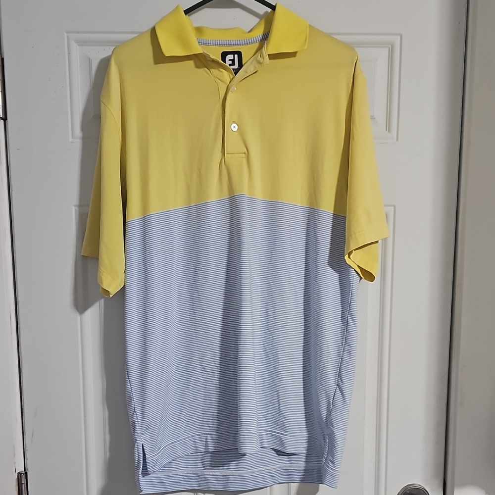 Casual Yellow and Blue Color-Block Polo Shirt